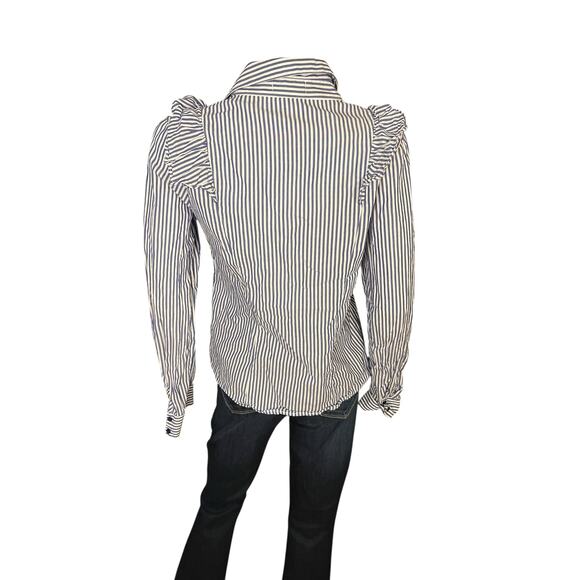 Socialite Nordstrom Blue White Striped Cotton Ruffle Button-Down Size Large - Picture 4 of 6